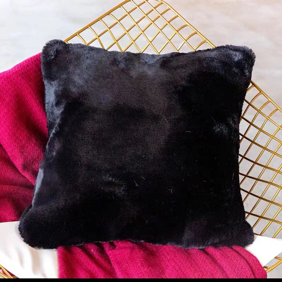 Solid Color Imitation Rabbit Fur Sofa Pillow