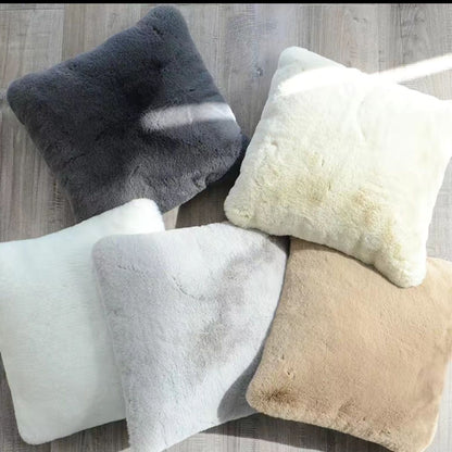 Solid Color Imitation Rabbit Fur Sofa Pillow
