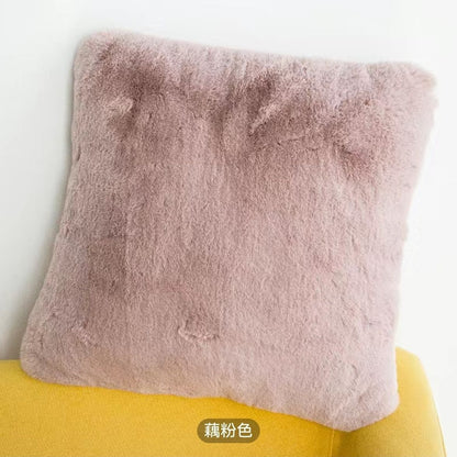 Solid Color Imitation Rabbit Fur Sofa Pillow