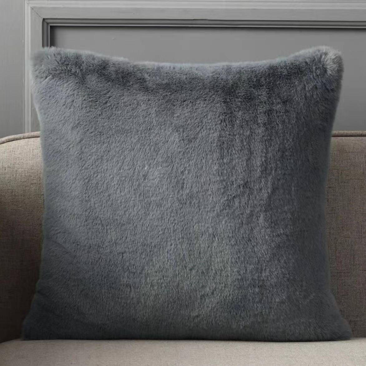 Solid Color Imitation Rabbit Fur Sofa Pillow