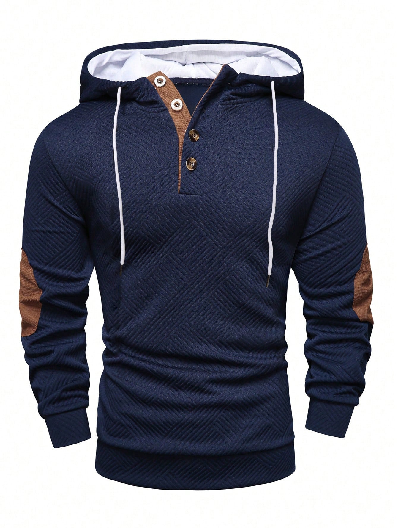 Solid-color jacquard hooded sweatshirt