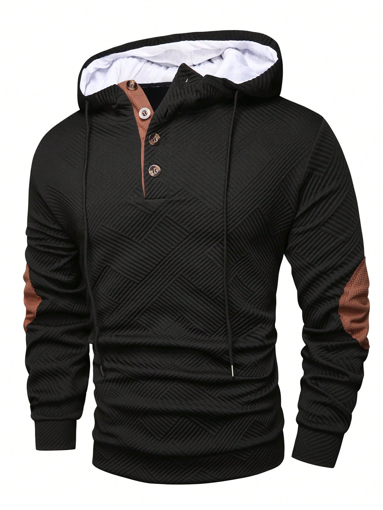 Solid-color jacquard hooded sweatshirt