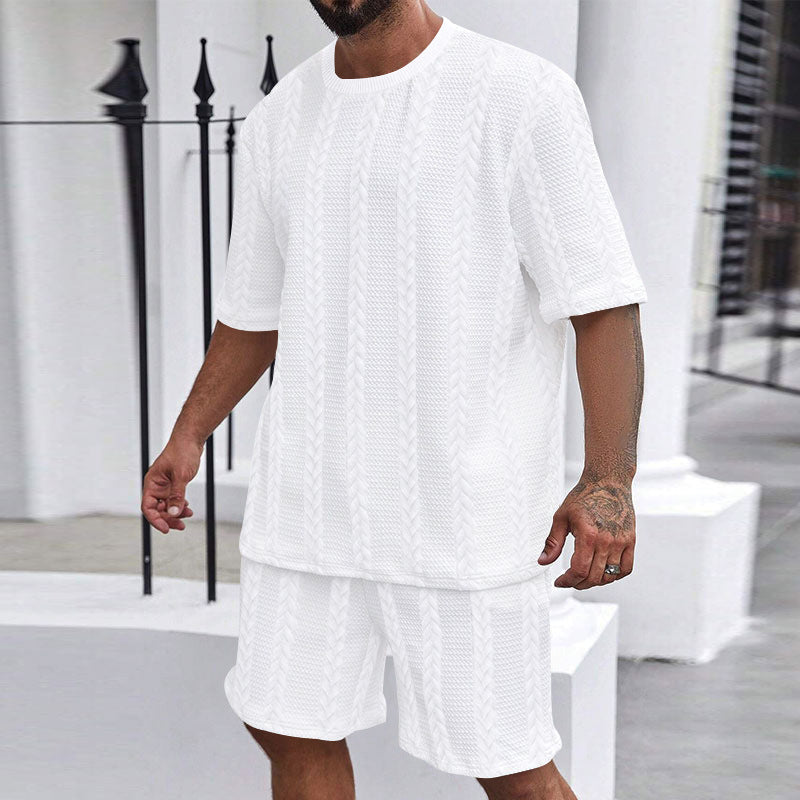 Solid-color jacquard summer casual men's suit