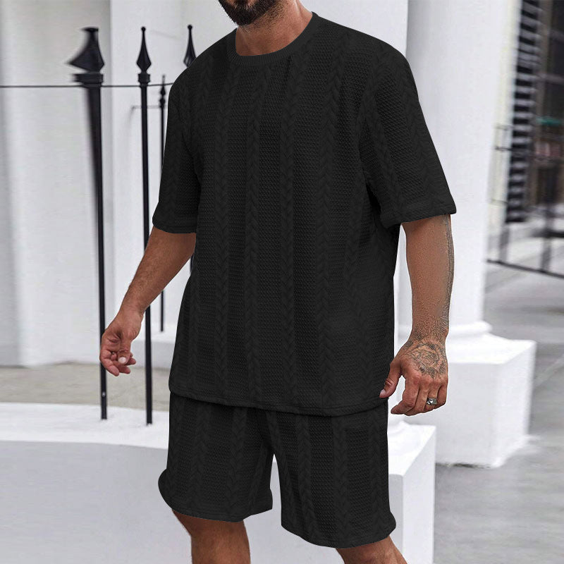 Solid-color jacquard summer casual men's suit