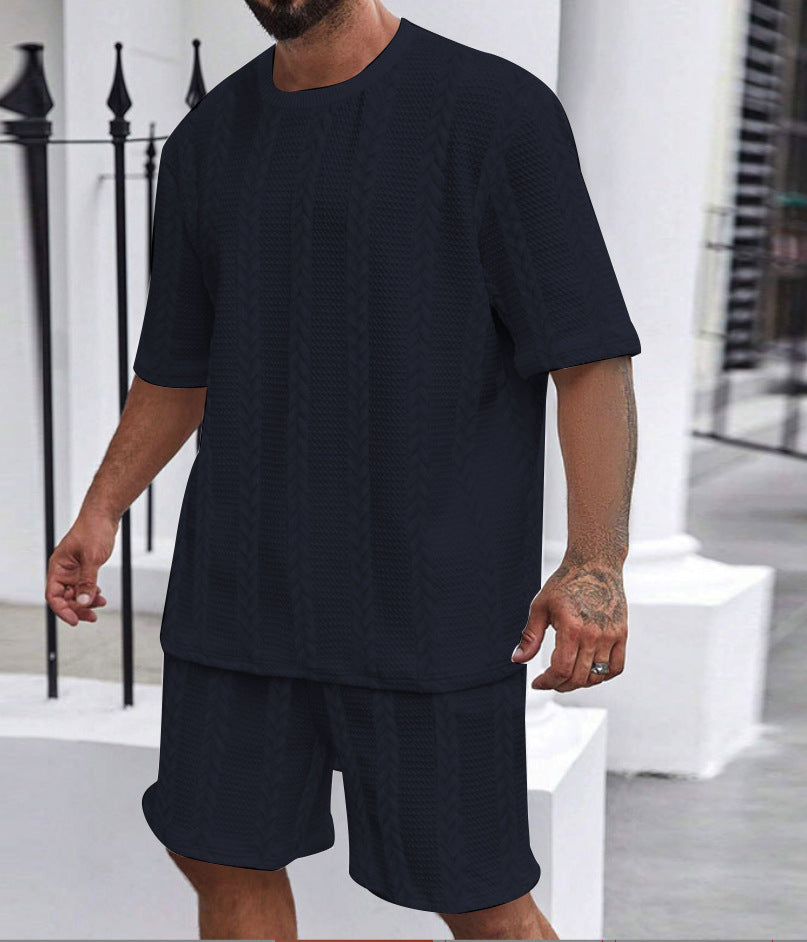 Solid-color jacquard summer casual men's suit