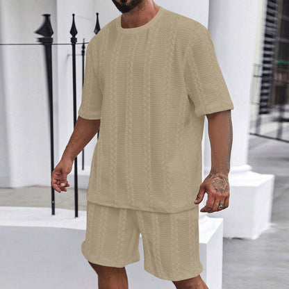 Solid-color jacquard summer casual men's suit