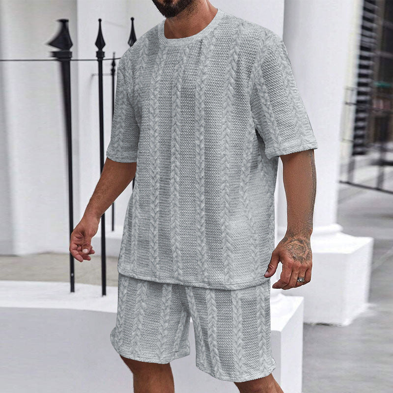 Solid-color jacquard summer casual men's suit