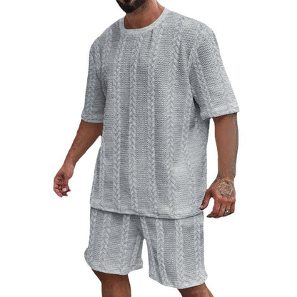 Solid-color jacquard summer casual men's suit