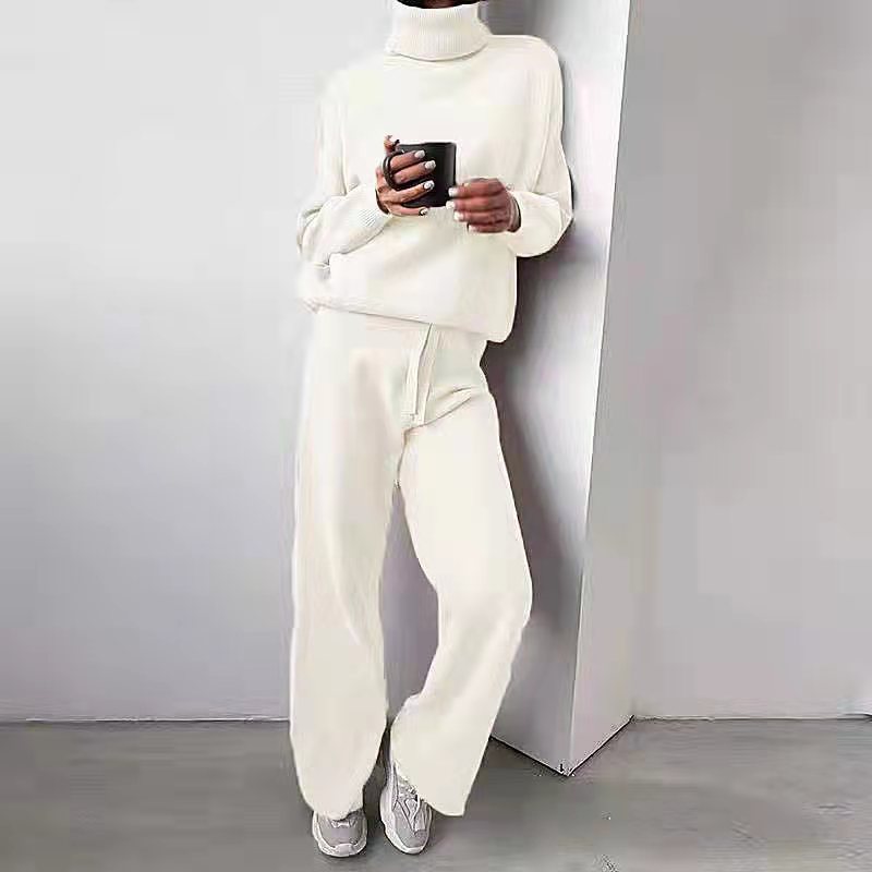 Solid-color knitted two-piece set