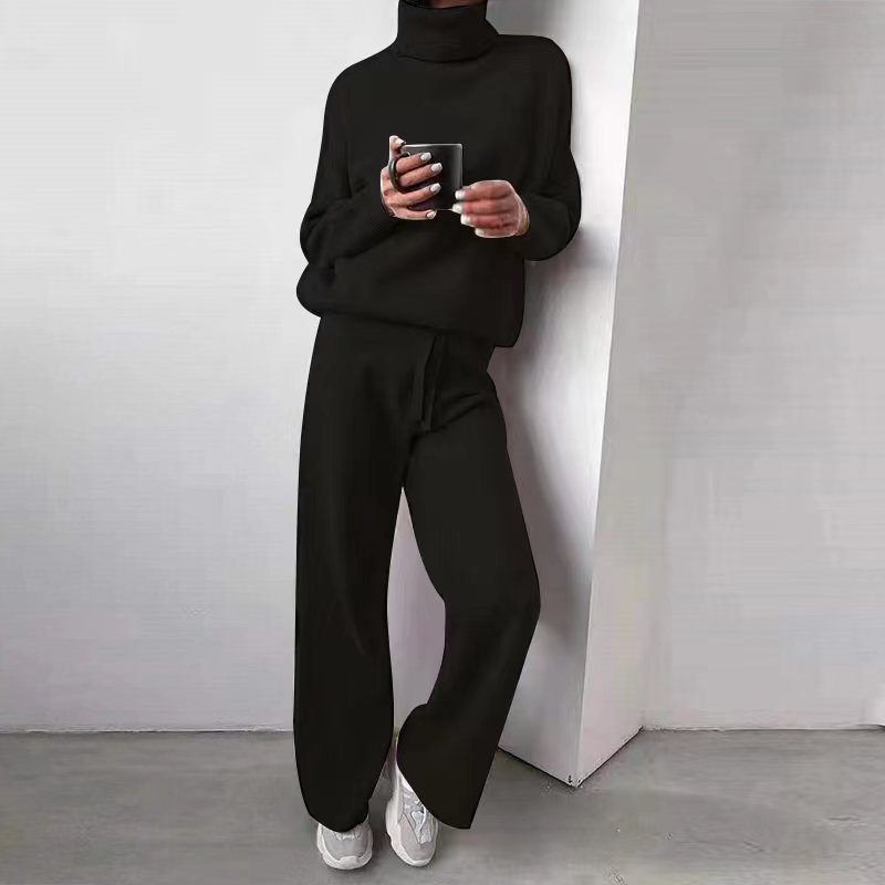 Solid-color knitted two-piece set
