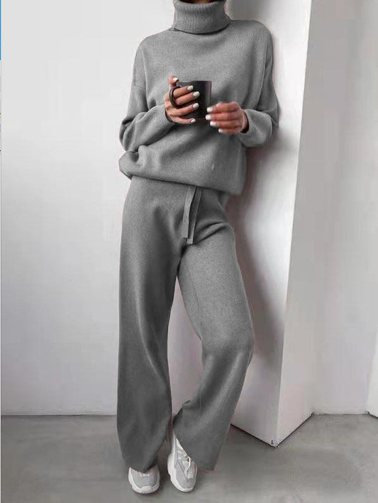 Solid-color knitted two-piece set