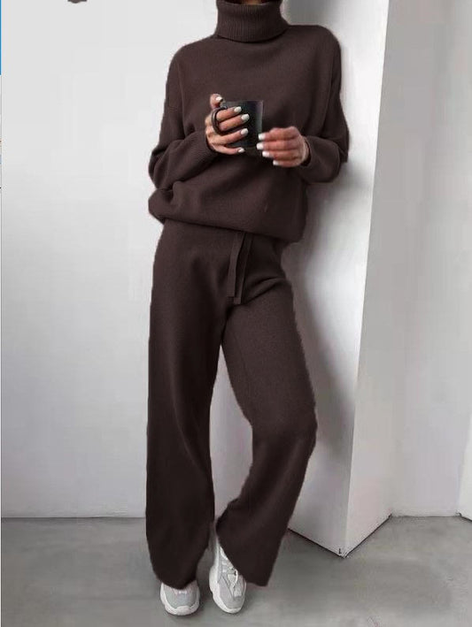 Solid-color knitted two-piece set