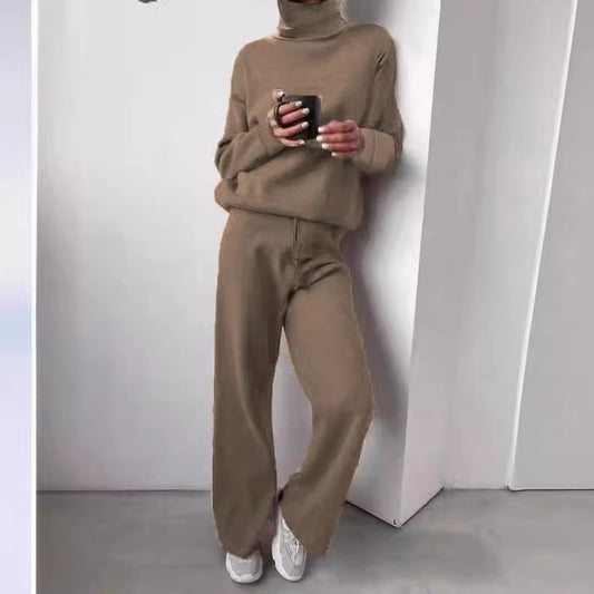 Solid-color knitted two-piece set