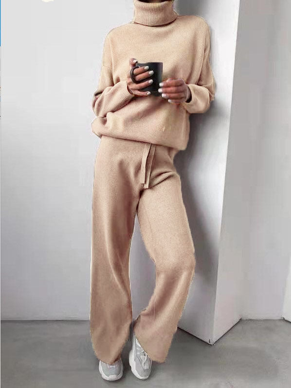 Solid-color knitted two-piece set