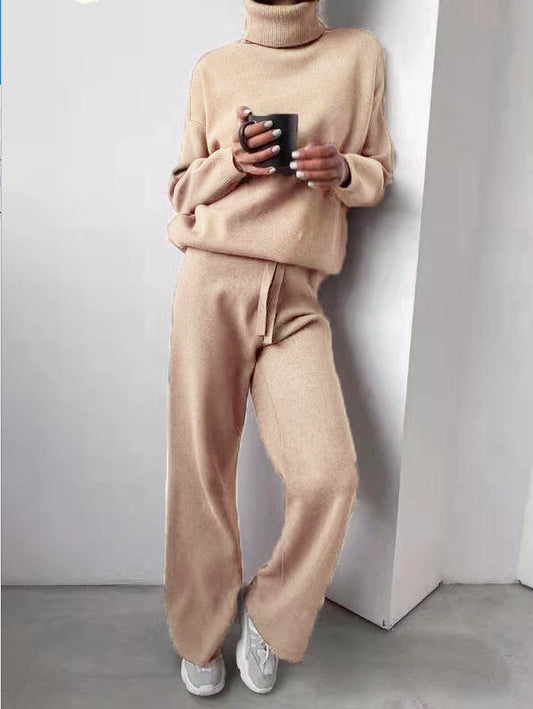 Solid-color knitted two-piece set