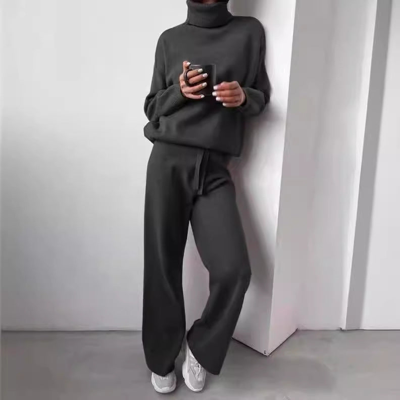Solid-color knitted two-piece set