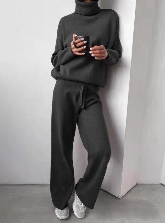 Solid-color knitted two-piece set