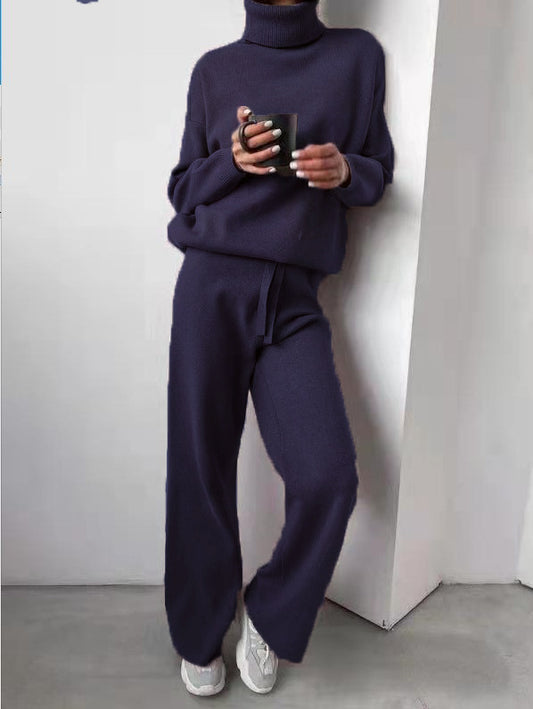 Solid-color knitted two-piece set