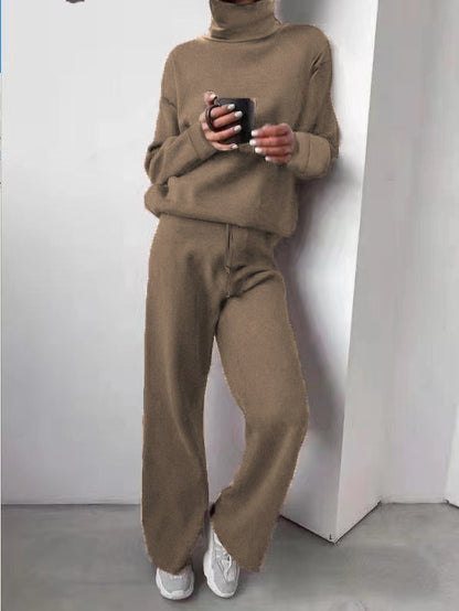Solid-color knitted two-piece set