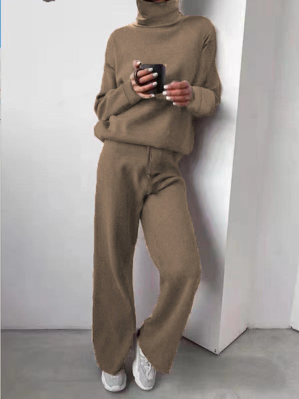 Solid-color knitted two-piece set