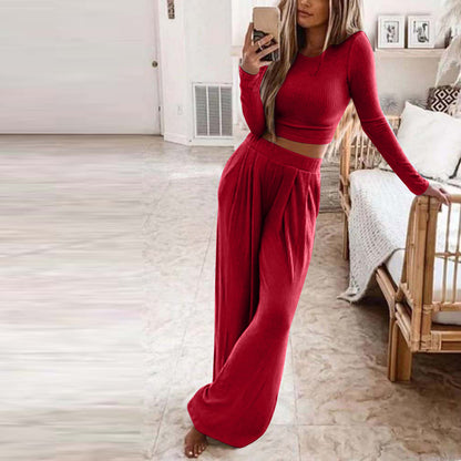Solid color knitted two-piece suit women