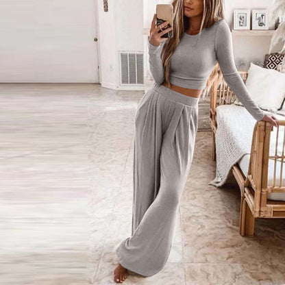 Solid color knitted two-piece suit women