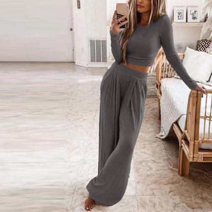 Solid color knitted two-piece suit women