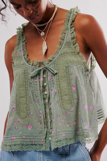 Solid color lace trim spliced small halter back