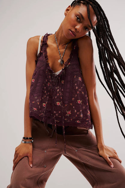 Solid color lace trim spliced small halter back