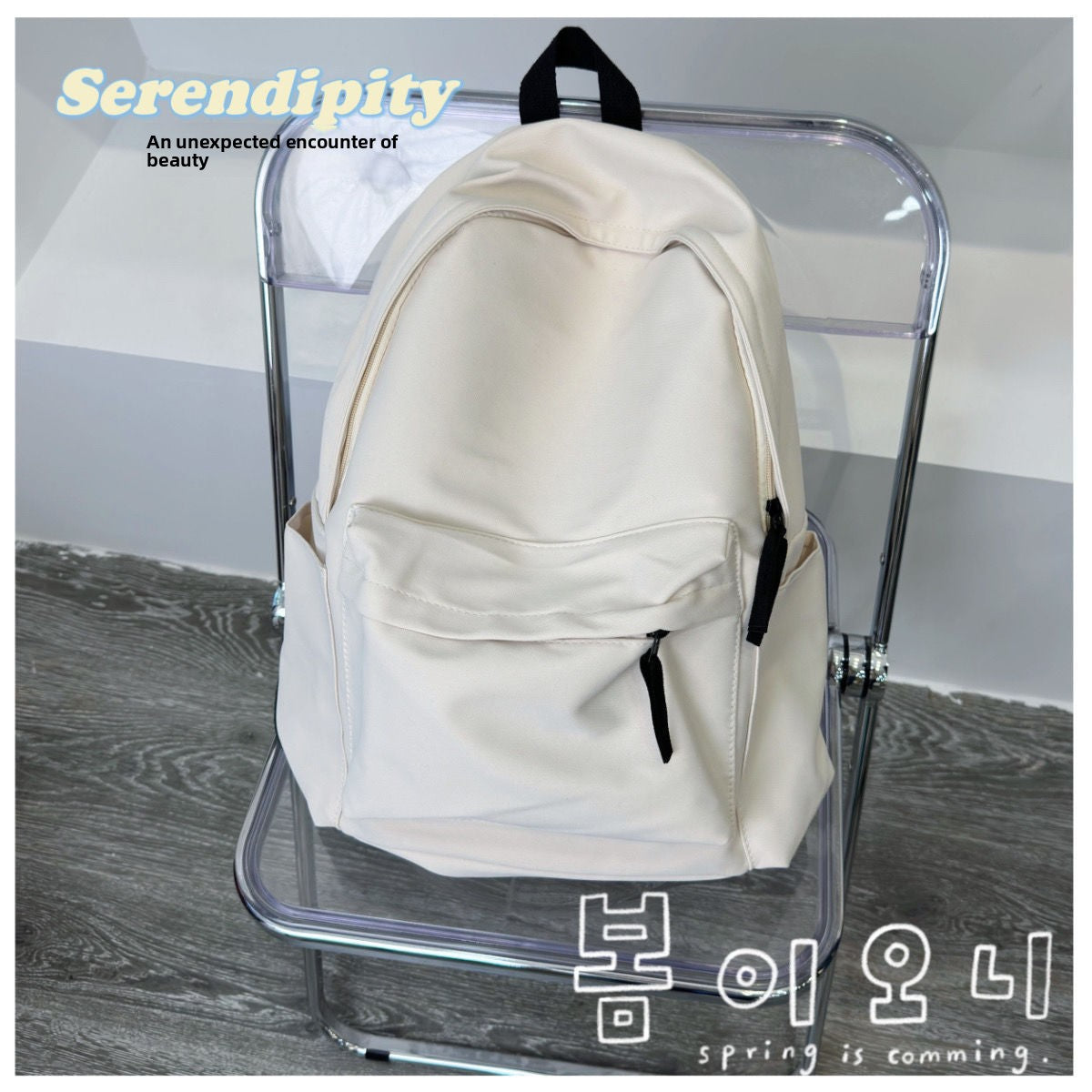 Solid-color large-capacity backpack with dual shoulder straps