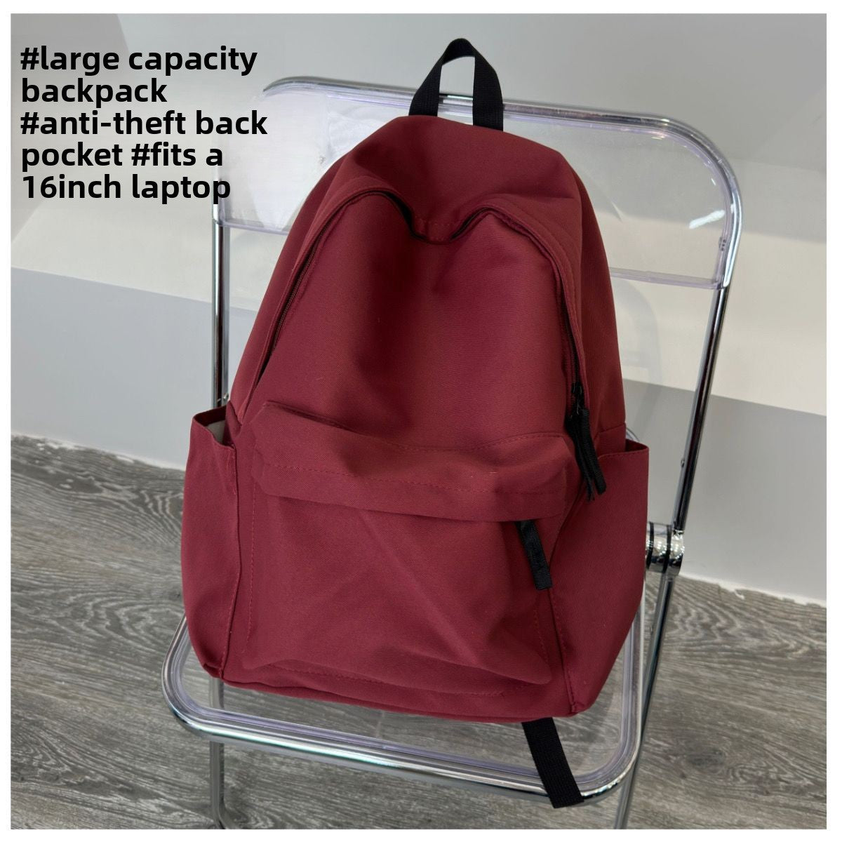 Solid-color large-capacity backpack with dual shoulder straps