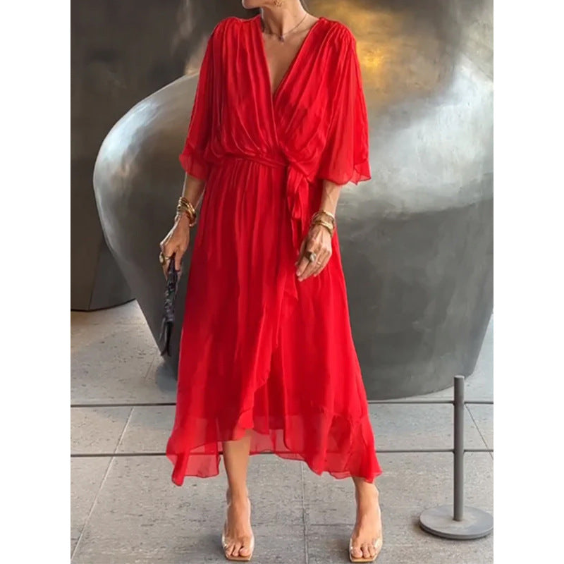 Solid-color long dress