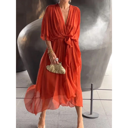 Solid-color long dress