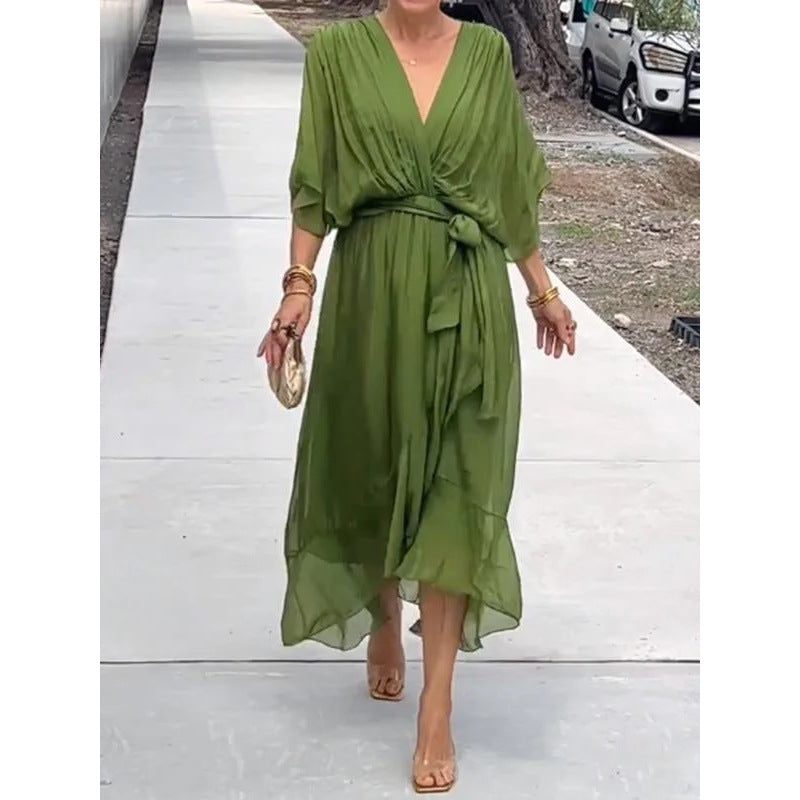Solid-color long dress