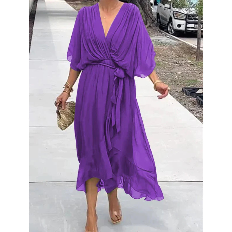 Solid-color long dress