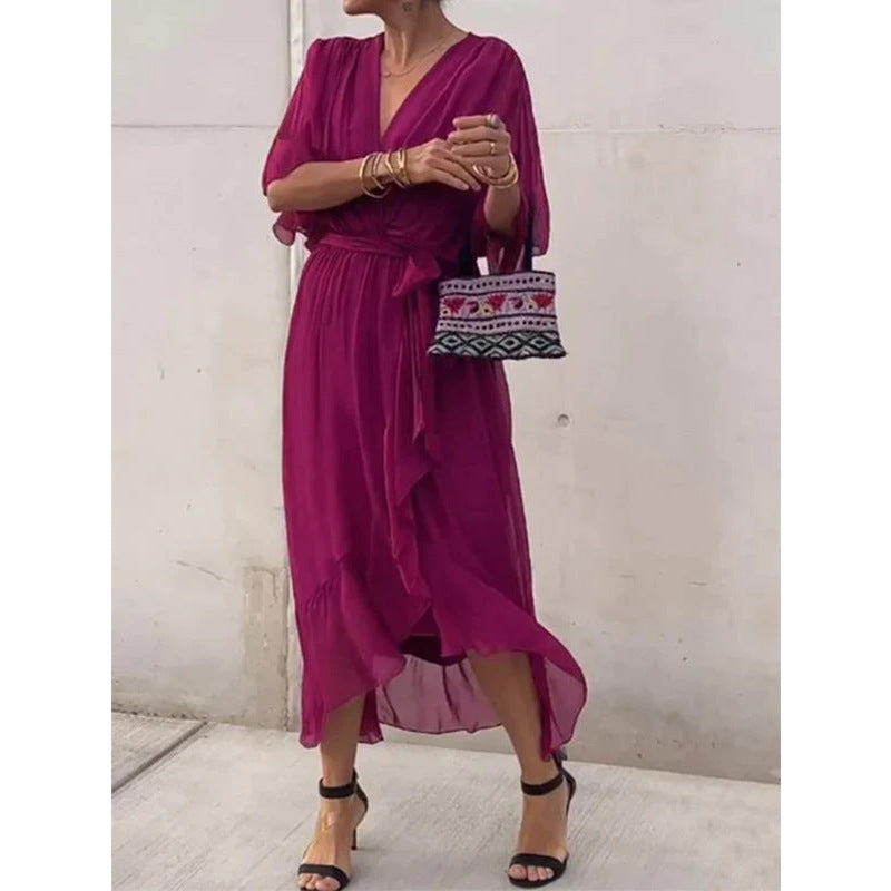 Solid-color long dress