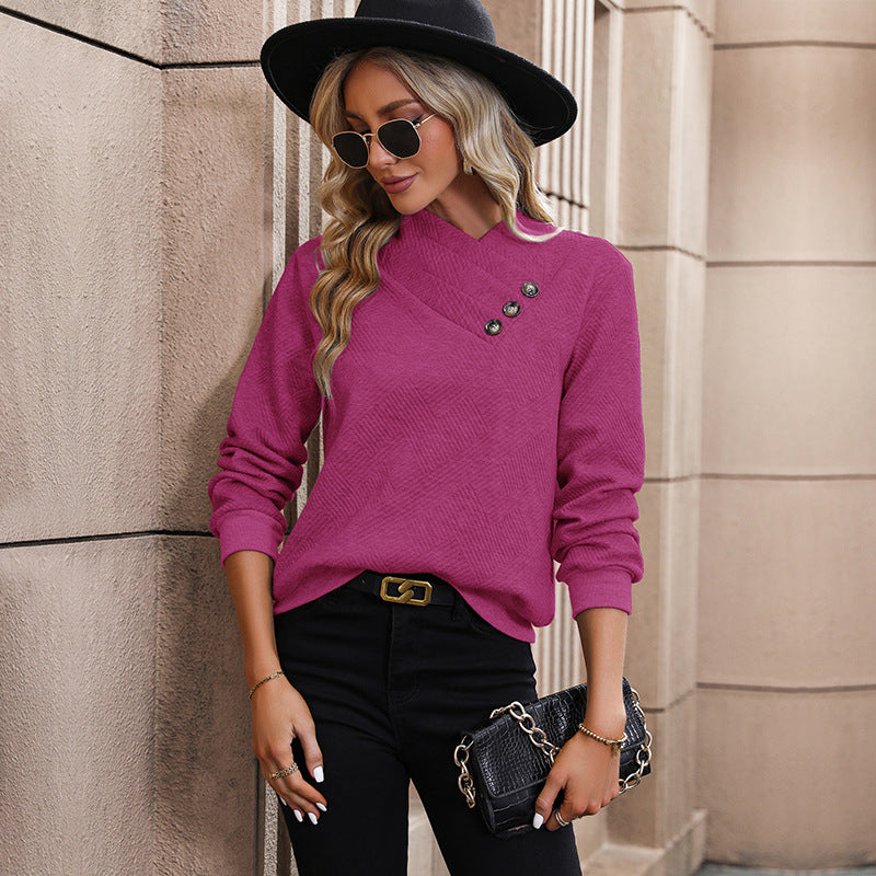 Solid-color long-sleeved pullover for women