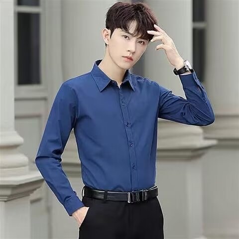 Solid-color long-sleeved shirt