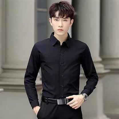 Solid-color long-sleeved shirt