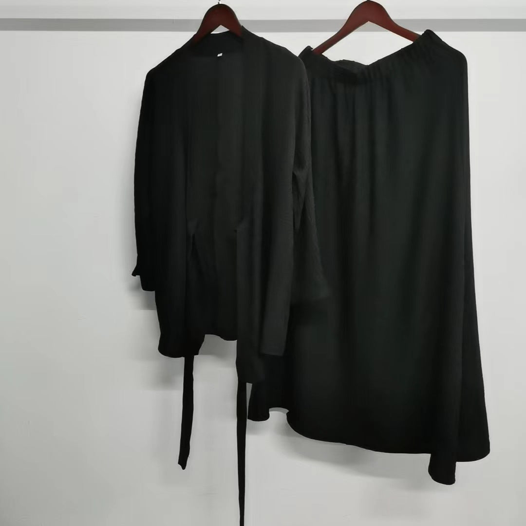 solid color loose V-neck top skirt