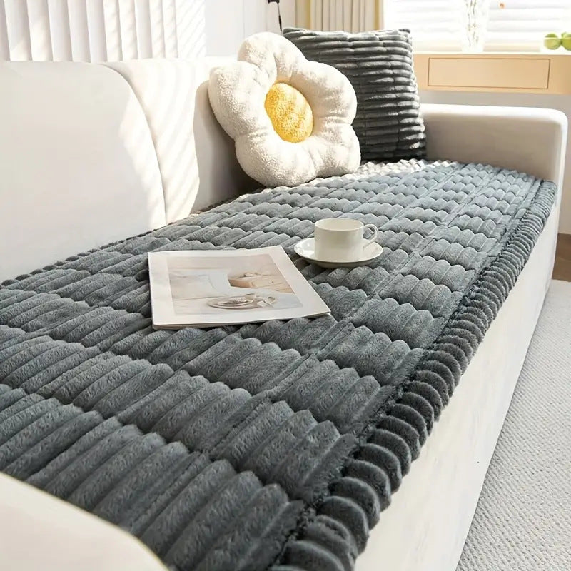 Solid Color Non-Slip Plush Sofa Cushion Cover