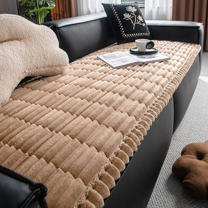 Solid Color Non-Slip Plush Sofa Cushion Cover