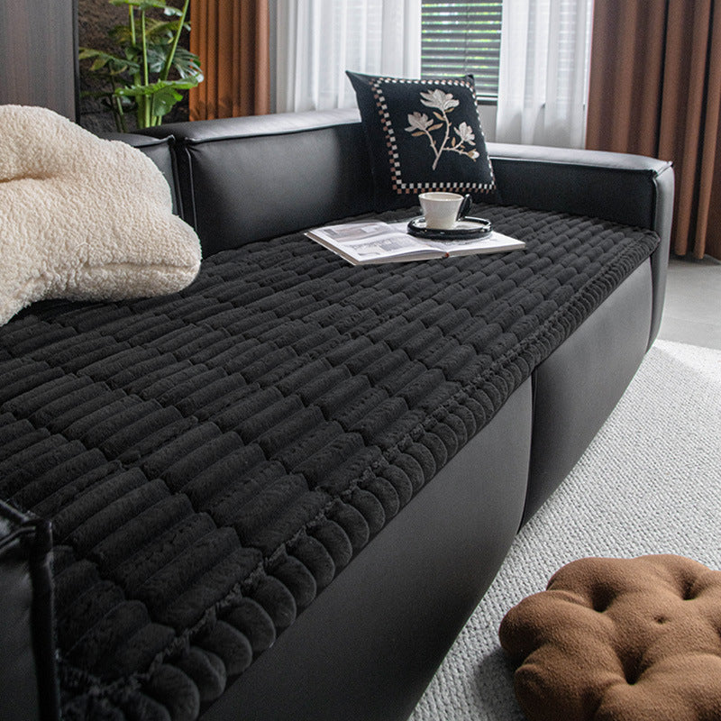 Solid Color Non-Slip Plush Sofa Cushion Cover