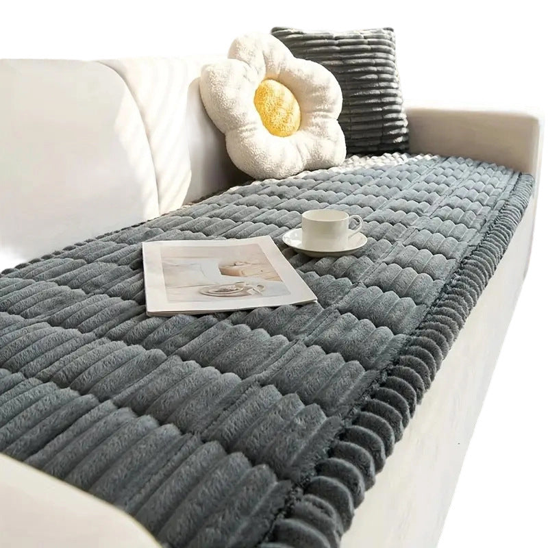 Solid Color Non-Slip Plush Sofa Cushion Cover