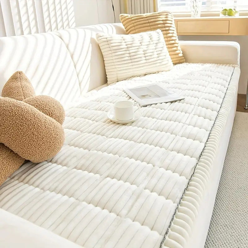 Solid Color Non-Slip Plush Sofa Cushion Cover
