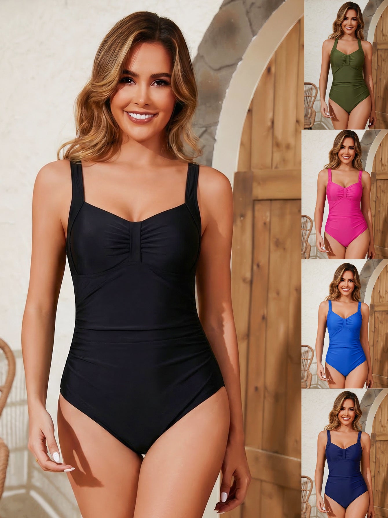 Solid-color one-piece swimsuit for women