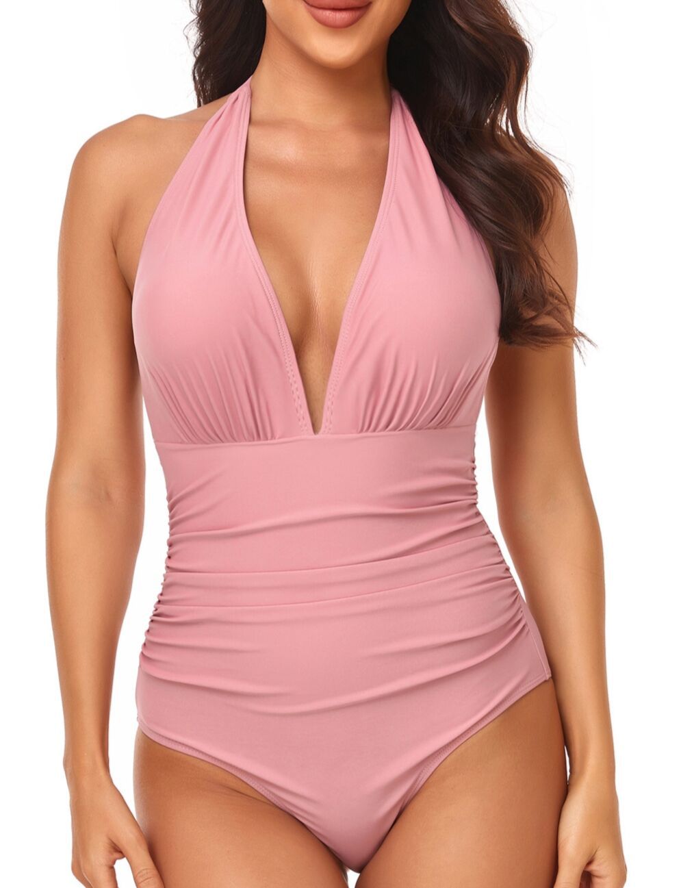 solid color pleated neck bikini