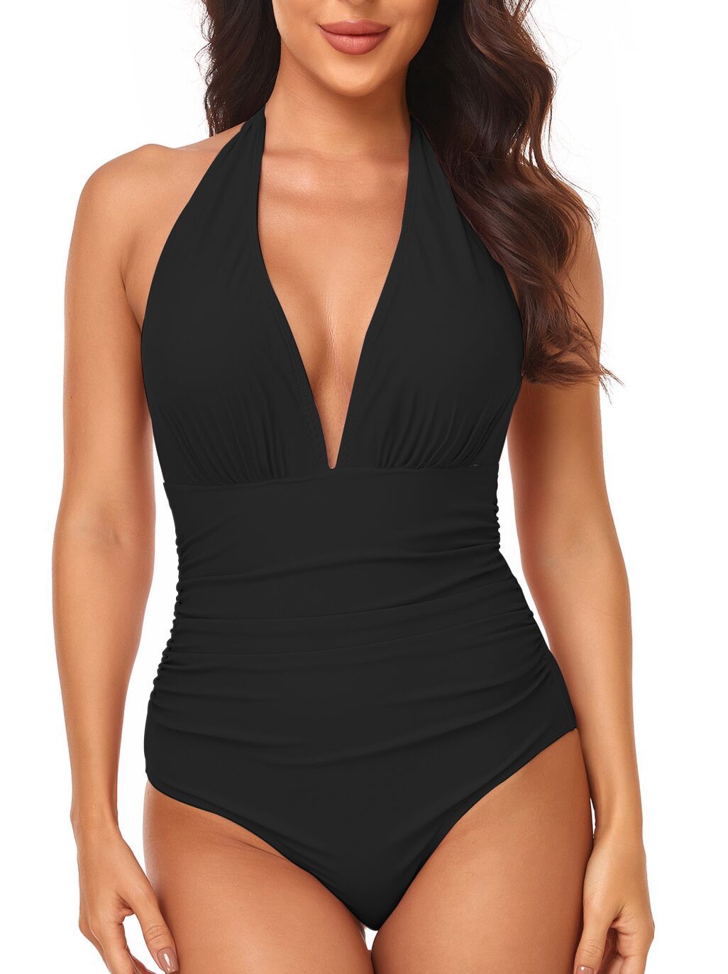 solid color pleated neck bikini