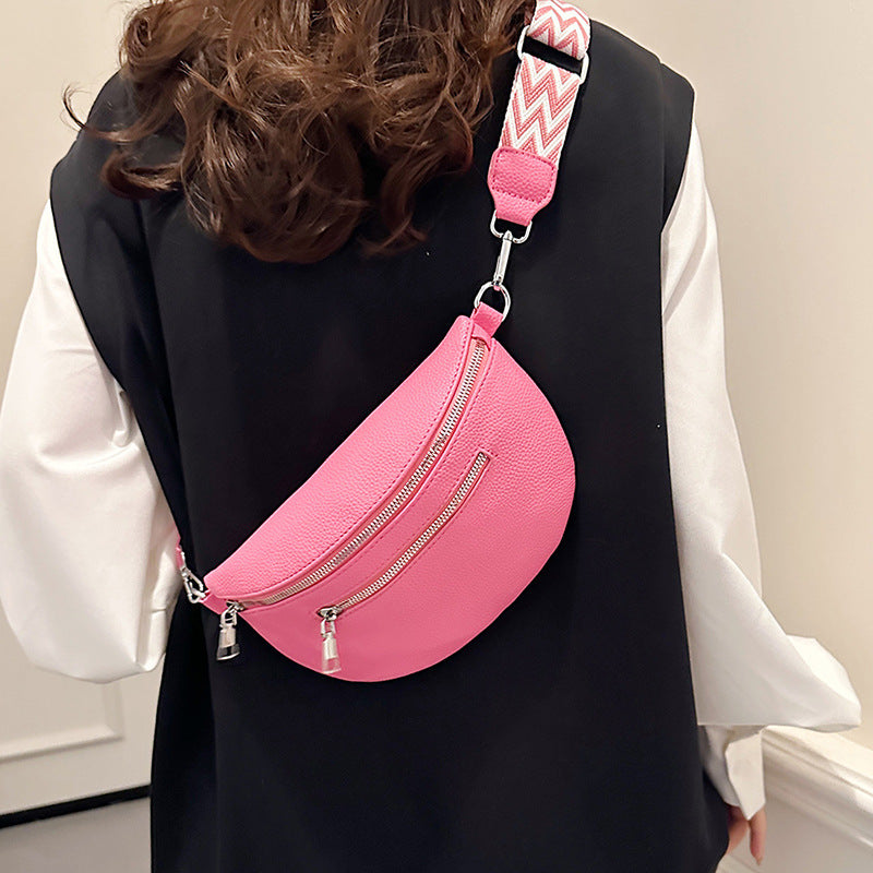 Solid-color PU wide shoulder strap single-shoulder bag