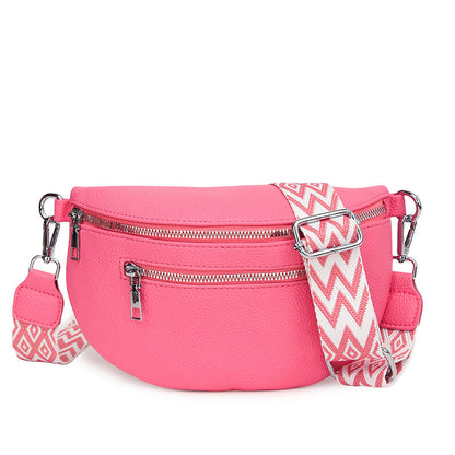 Solid-color PU wide shoulder strap single-shoulder bag